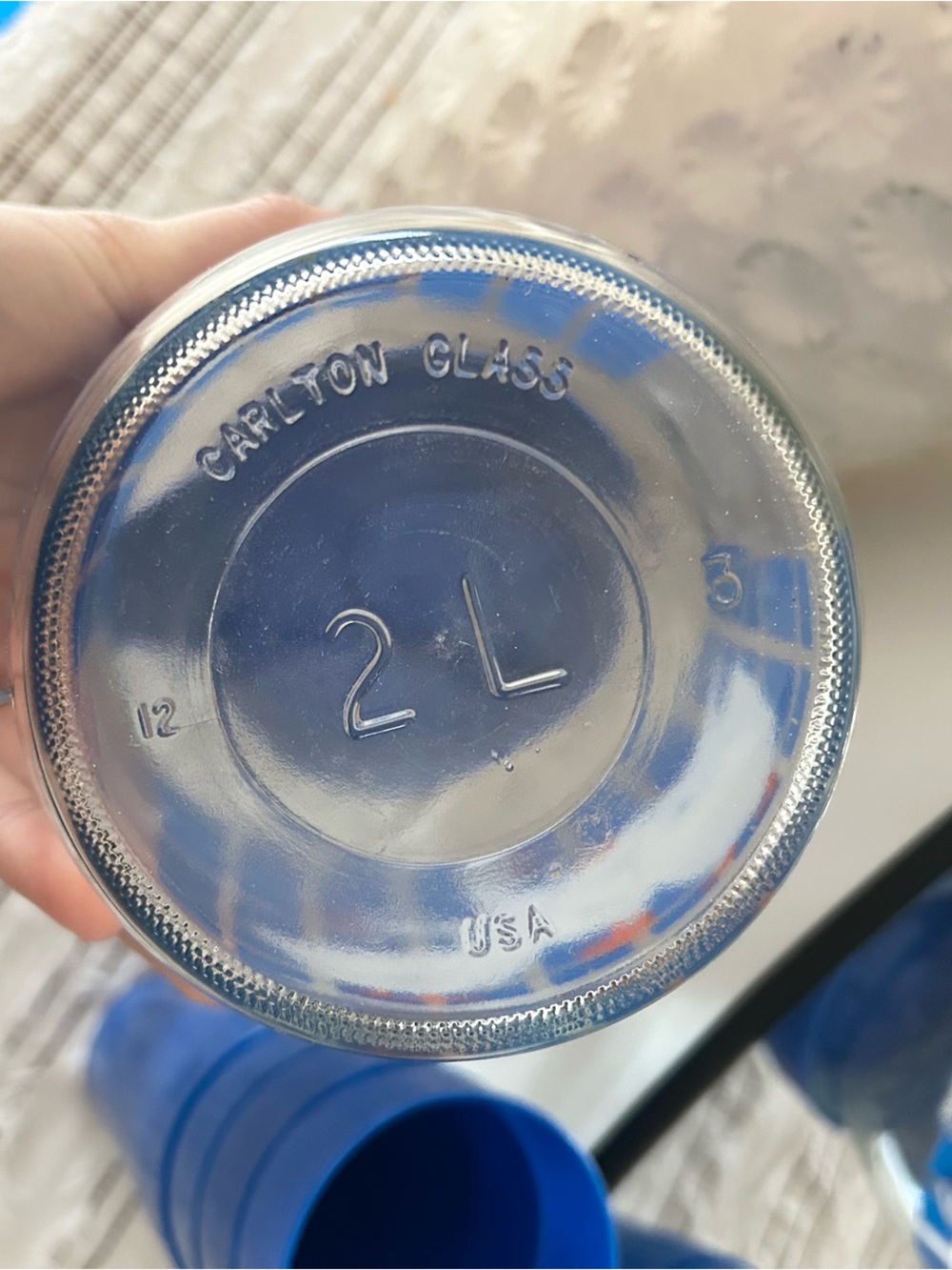 Vintage 1982 Carlton Glass Canister 2L Geese Blue Check w/ 4 Cups - Picture 8 of 9